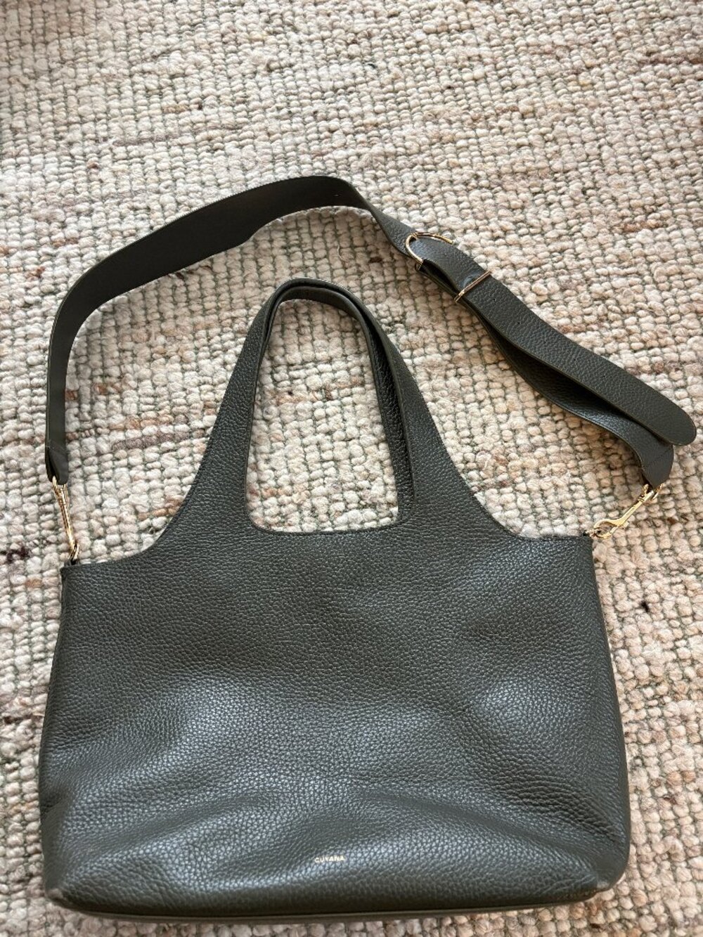 Cuyana 13 inch System Tote with laptop sleeve and strap (Dark Green)